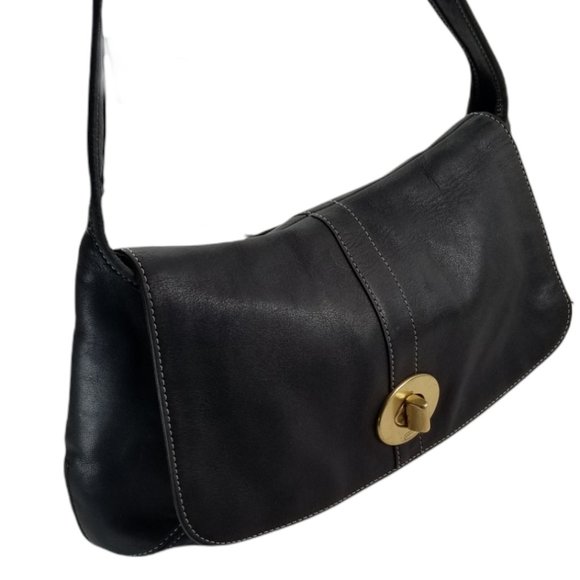 Coach Turnlock Legacy Brushe Black Leather Shoulder Bag - Picture 2 of 7